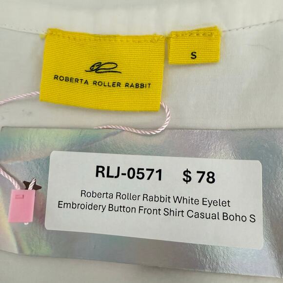Roberta Roller Rabbit White Eyelet Embroidery Button Front Shirt Casual Boho S - Picture 5 of 7